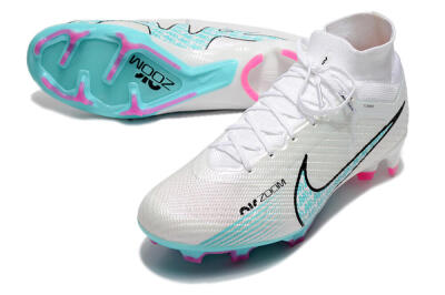 Nike Air Zoom Mercurial Superfly 9 Elite FG High-Tops Soccer Cleats - White/Blue/Black