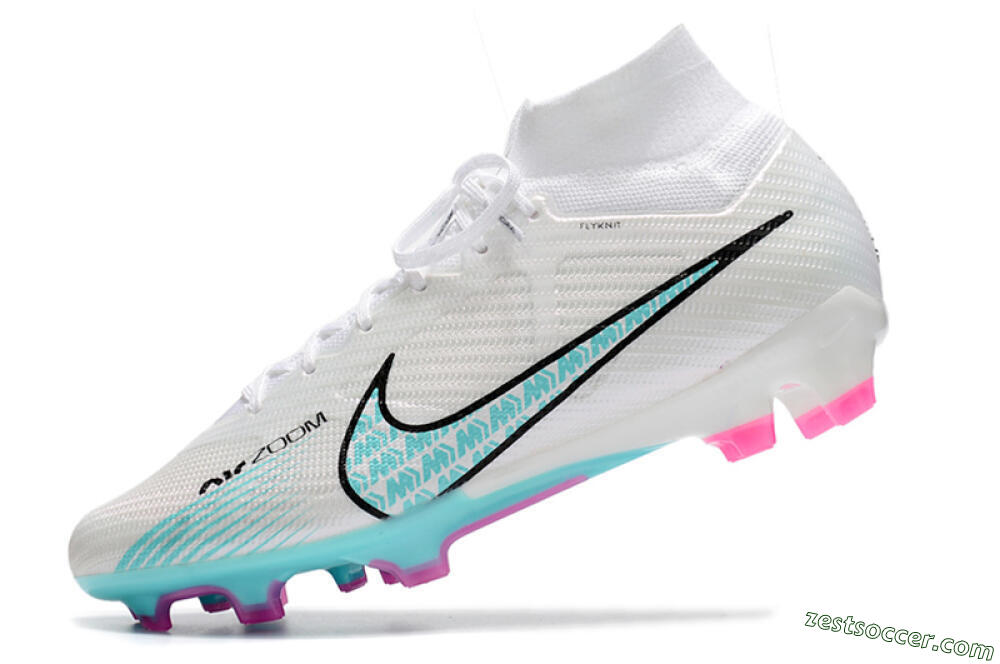 Nike Air Zoom Mercurial Superfly 9 Elite FG High-Tops Soccer Cleats - White/Blue/Black 5