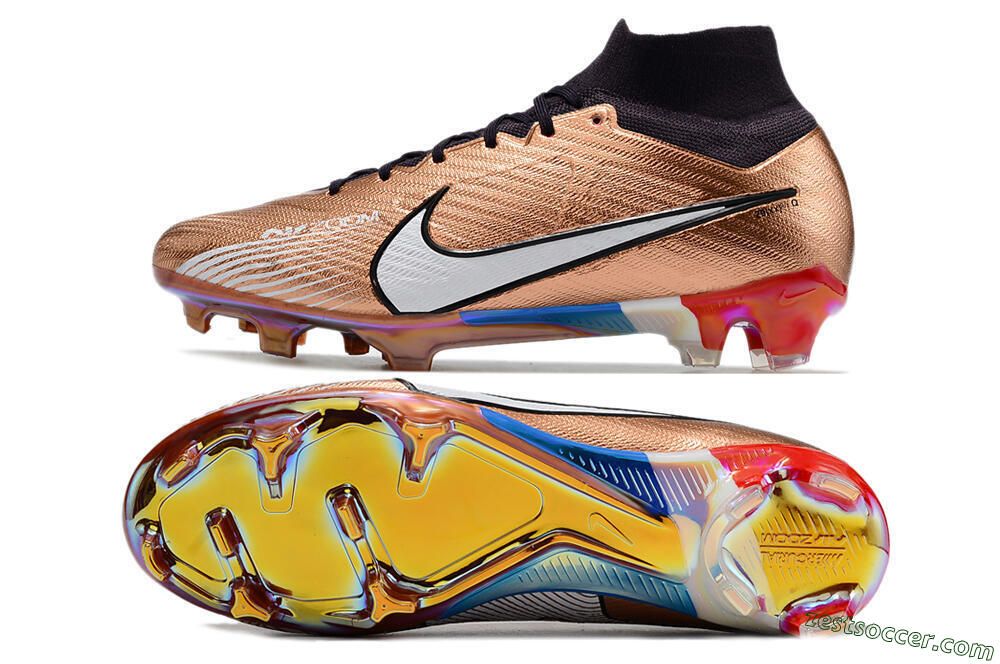 Nike Air Zoom Mercurial Vapor 15 Elite FG High-Tops Soccer Cleats - Gold/White/Black 1