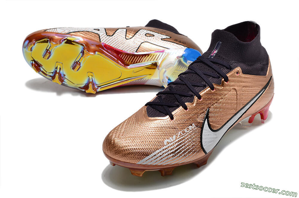 Nike Air Zoom Mercurial Vapor 15 Elite FG High-Tops Soccer Cleats - Gold/White/Black 3