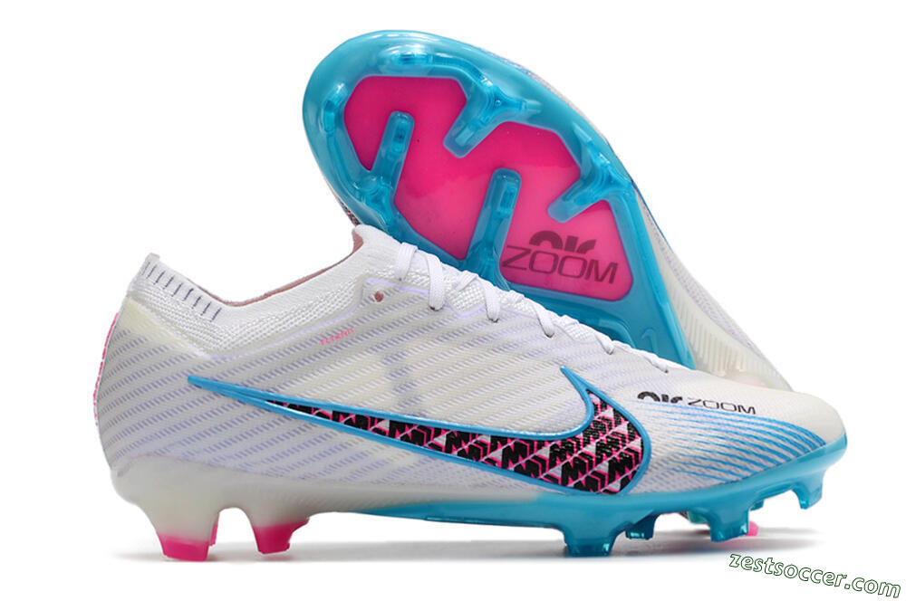 Nike Air Zoom Mercurial Vapor 15 Elite FG Low-Tops Soccer Cleats - White/Blue/Pink 0