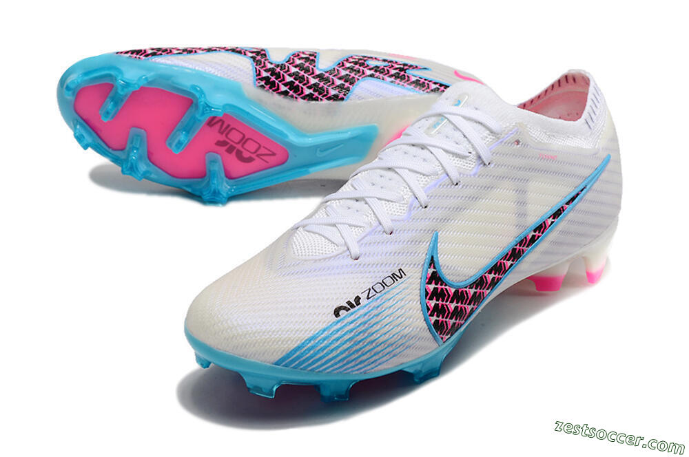 Nike Air Zoom Mercurial Vapor 15 Elite FG Low-Tops Soccer Cleats - White/Blue/Pink 3