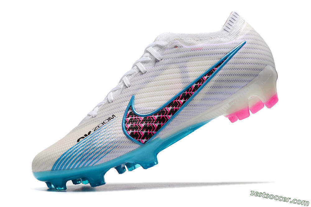 Nike Air Zoom Mercurial Vapor 15 Elite FG Low-Tops Soccer Cleats - White/Blue/Pink 5