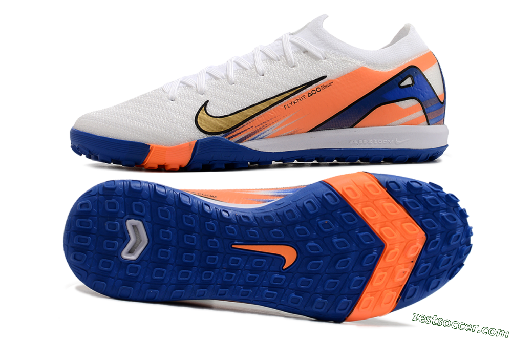 Nike Air Zoom Mercurial Vapor 16 Elite TF Low-Tops Soccer Shoes - White/Orange/Blue 4