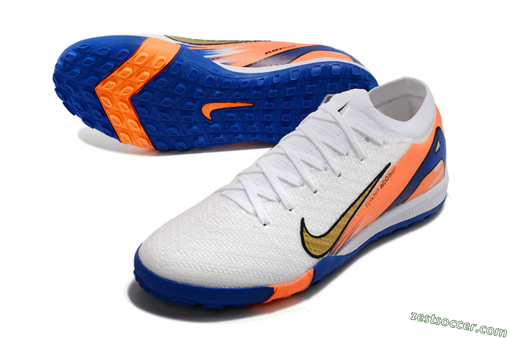 Nike Air Zoom Mercurial Vapor 16 Elite TF Low-Tops Soccer Shoes - White/Orange/Blue 3