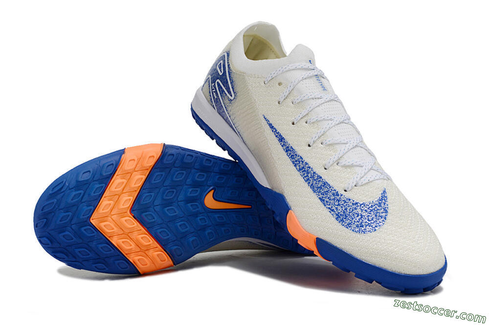 Nike Air Zoom Mercurial Vapor 16 Elite TF Low-Tops Soccer Shoes - White/Blue/Orange 4