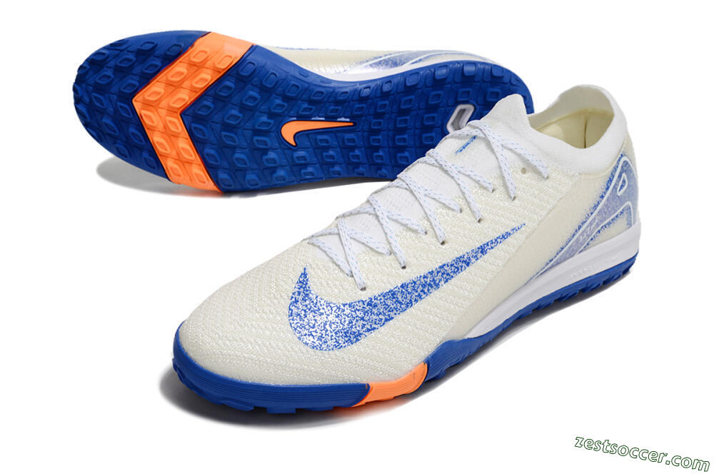 Nike Air Zoom Mercurial Vapor 16 Elite TF Low-Tops Soccer Shoes - White/Blue/Orange 3