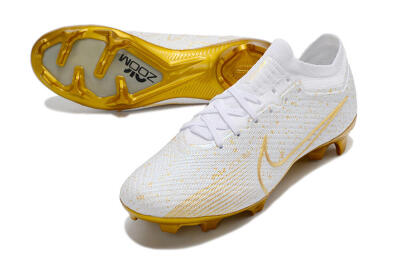 Nike Air Zoom Mercurial Vapor 15 Elite FG Low-Tops Soccer Cleats - White/Gold