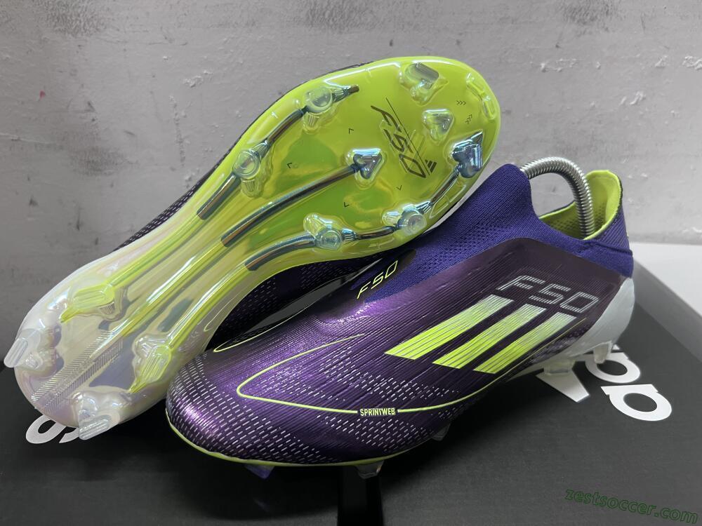 Adidas F50+ Adizero FG Low-Tops Soccer Cleats - Purple/Yellow/Blue