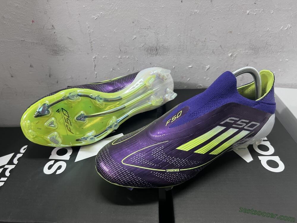 Adidas F50+ Adizero FG Low-Tops Soccer Cleats - Purple/Yellow/Blue