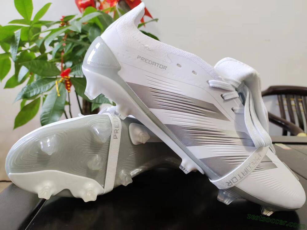 Adidas Predator Elite Foldover Tongue FG Low-Tops Soccer Cleats - White/Grey