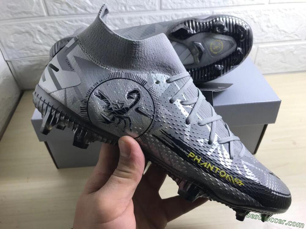 Nike Phantom Scorpion Elite DF FG High-Tops Soccer Cleats - Silver/Yellow/Black