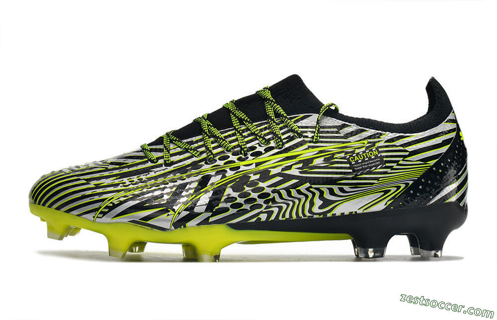 Puma Ultra Ultimate FG Low-Tops Soccer Cleats - White/Black/Green 2