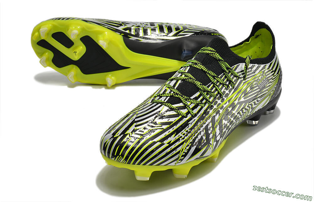Puma Ultra Ultimate FG Low-Tops Soccer Cleats - White/Black/Green 3