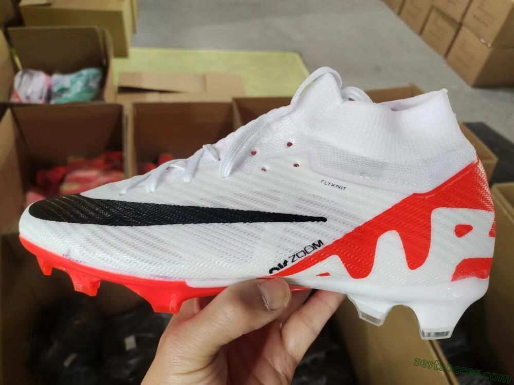 Nike Air Zoom Mercurial Superfly 9 Elite FG High-Tops Soccer Cleats - White/Black/Red
