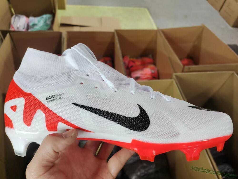 Nike Air Zoom Mercurial Superfly 9 Elite FG High-Tops Soccer Cleats - White/Black/Red