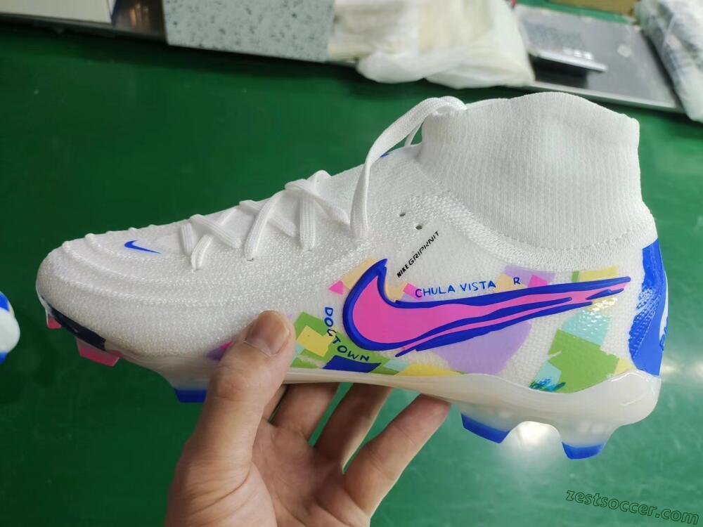 Nike Phantom Luna Elite NU FG High-Tops Soccer Cleats - Beige/Blue/Yellow/Pink
