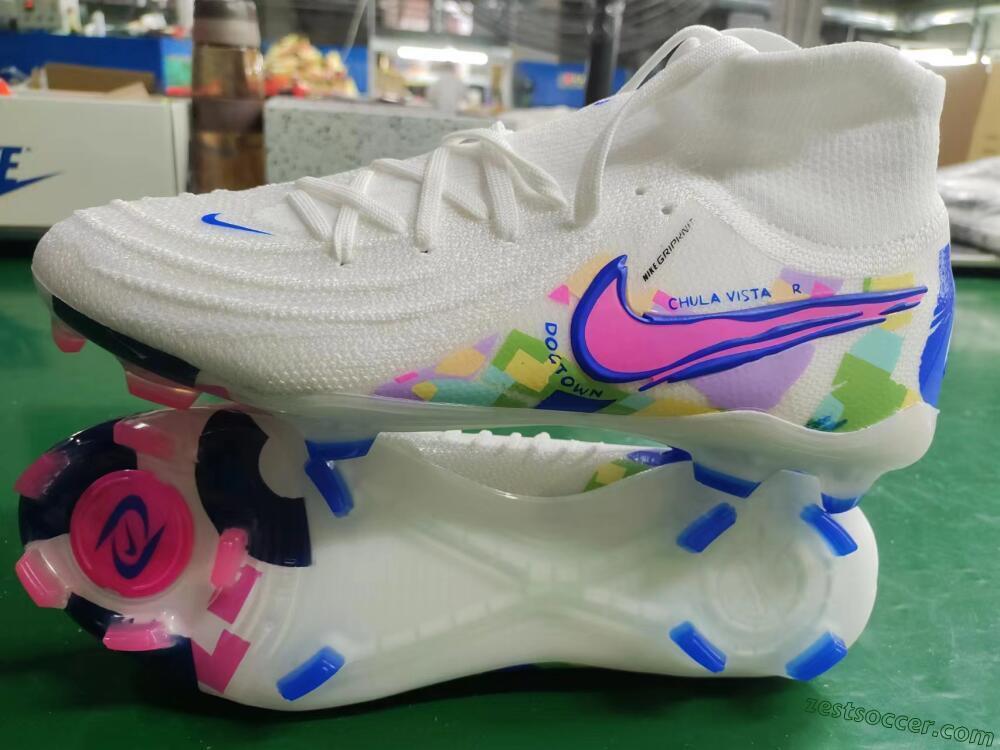 Nike Phantom Luna Elite NU FG High-Tops Soccer Cleats - Beige/Blue/Yellow/Pink