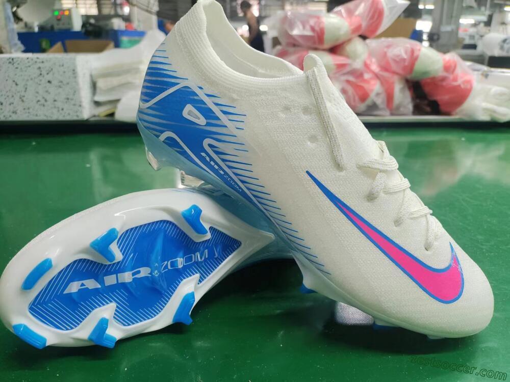 Nike Air Zoom Mercurial Vapor 16 Elite FG Low-Tops Soccer Cleats - White/Pink/Blue