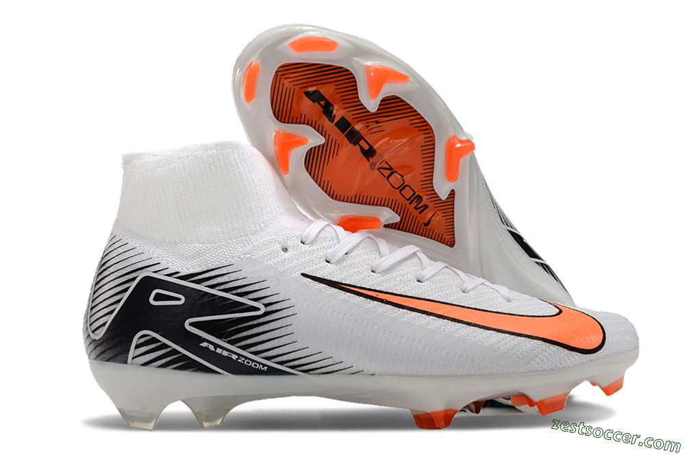 Nike Air Zoom Mercurial Superfly 10 Elite FG High-Tops Soccer Cleats - White/Orange/Black 0