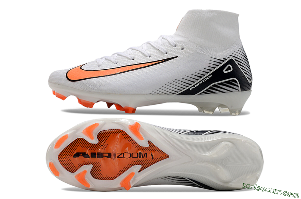 Nike Air Zoom Mercurial Superfly 10 Elite FG High-Tops Soccer Cleats - White/Orange/Black 1