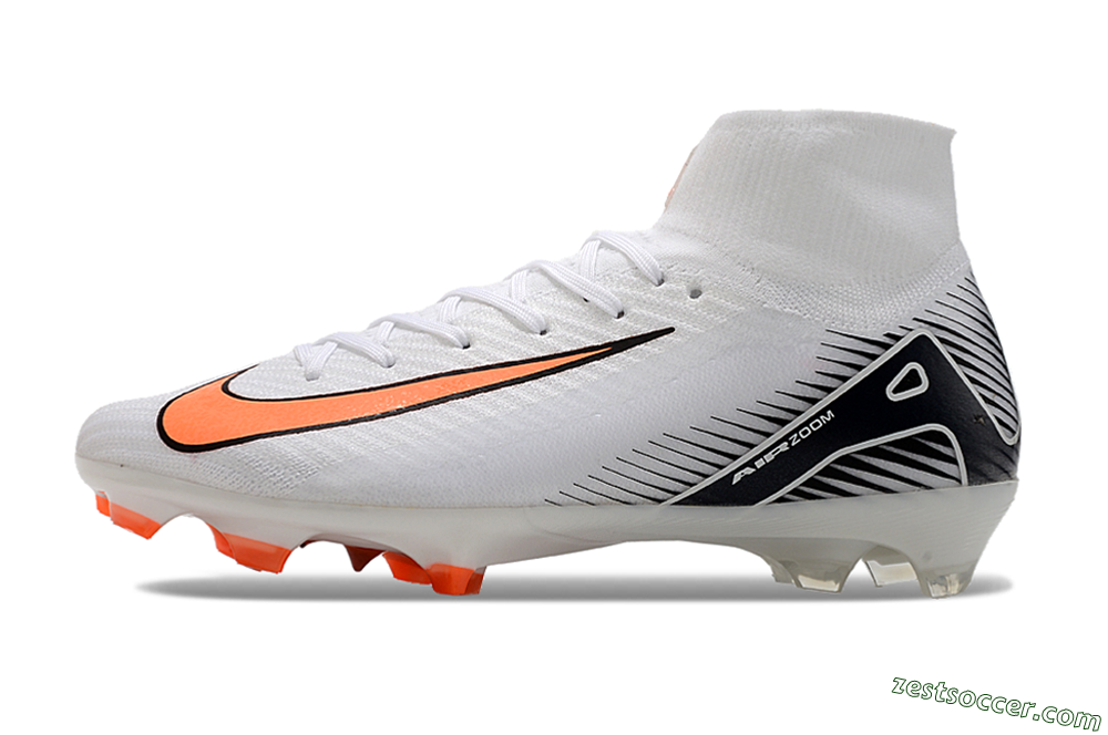 Nike Air Zoom Mercurial Superfly 10 Elite FG High-Tops Soccer Cleats - White/Orange/Black 2