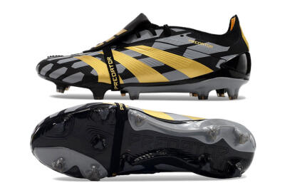 Adidas Predator Elite Foldover Tongue FG Low-Tops Soccer Cleats - Black/Grey/Gold