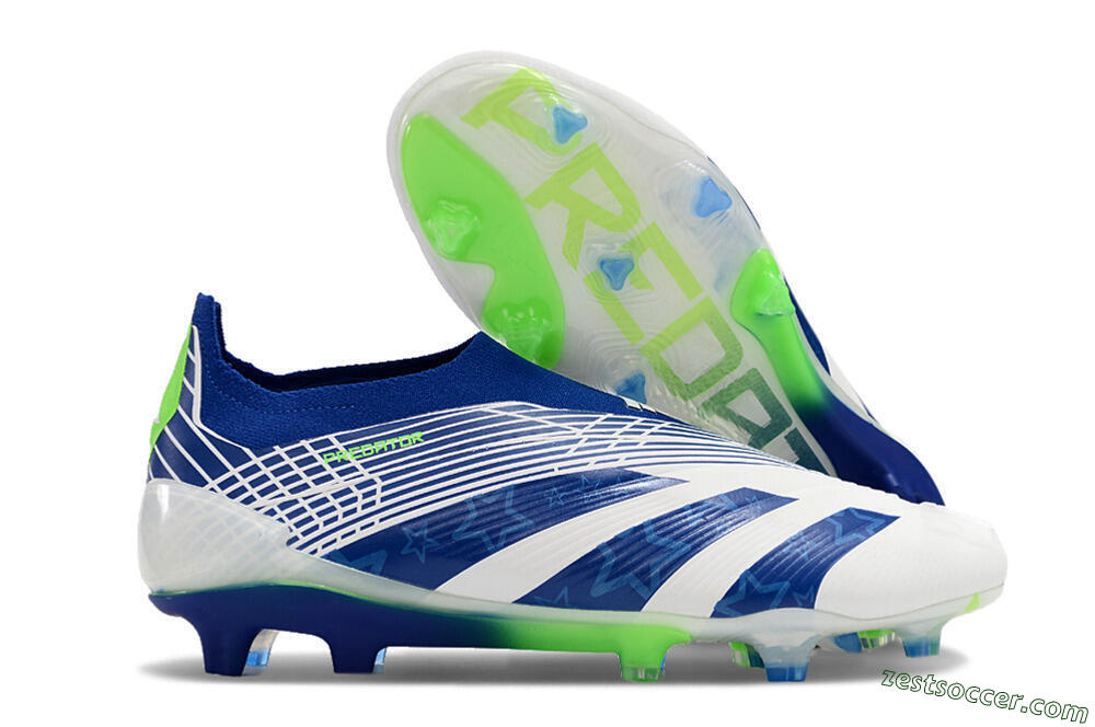 Adidas Predator+ 24 Elite Laceless FG Low-Tops Soccer Cleats - White/Blue/Yellow 0