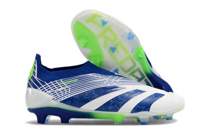 Adidas Predator+ 24 Elite Laceless FG Low-Tops Soccer Cleats - White/Blue/Yellow