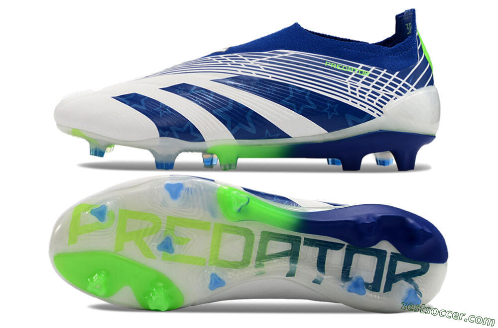 Adidas Predator+ 24 Elite Laceless FG Low-Tops Soccer Cleats - White/Blue/Yellow 1
