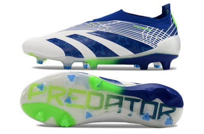 Adidas Predator+ 24 Elite Laceless FG Low-Tops Soccer Cleats - White/Blue/Yellow