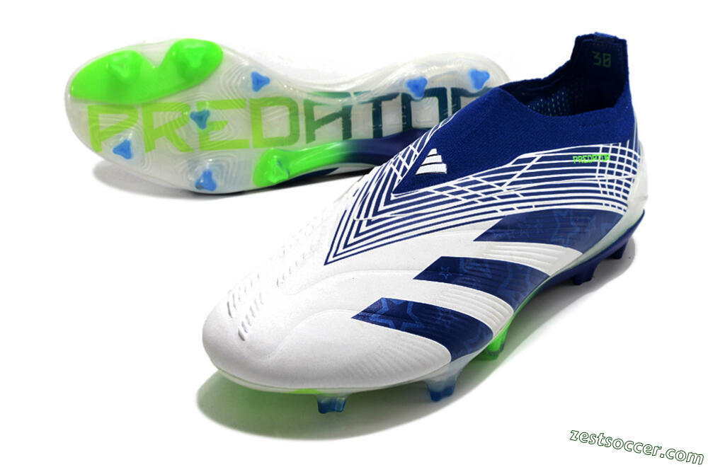 Adidas Predator+ 24 Elite Laceless FG Low-Tops Soccer Cleats - White/Blue/Yellow 3