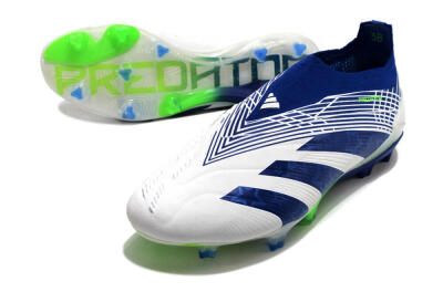 Adidas Predator+ 24 Elite Laceless FG Low-Tops Soccer Cleats - White/Blue/Yellow