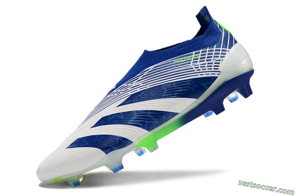 Adidas Predator+ 24 Elite Laceless FG Low-Tops Soccer Cleats - White/Blue/Yellow 5