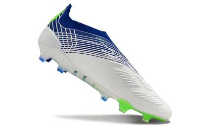 Adidas Predator+ 24 Elite Laceless FG Low-Tops Soccer Cleats - White/Blue/Yellow