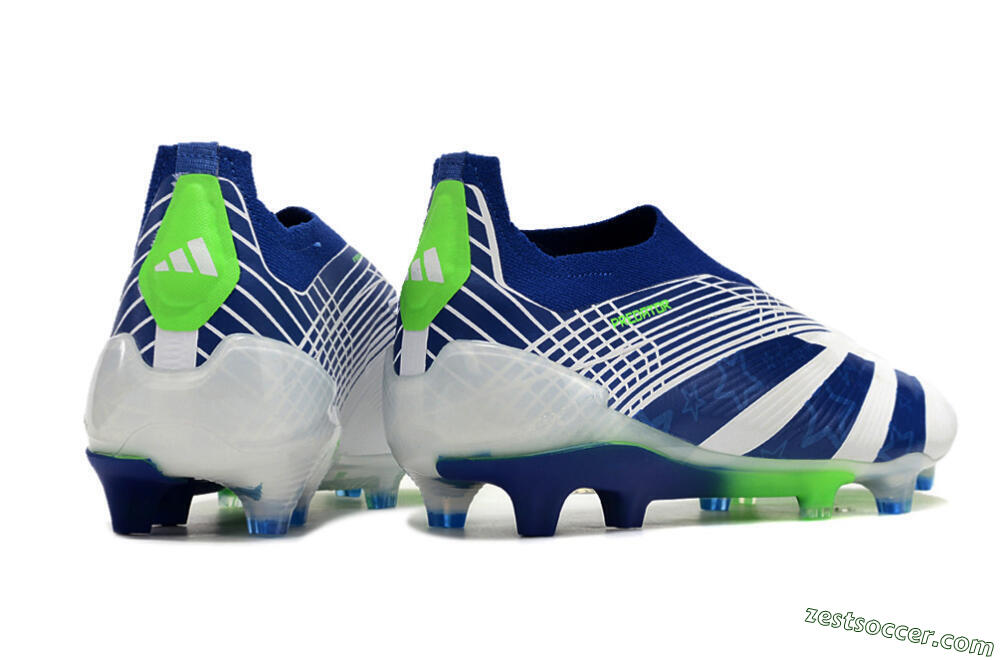 Adidas Predator+ 24 Elite Laceless FG Low-Tops Soccer Cleats - White/Blue/Yellow 6