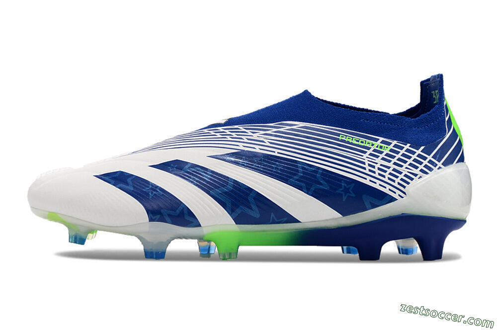 Adidas Predator+ 24 Elite Laceless FG Low-Tops Soccer Cleats - White/Blue/Yellow 2