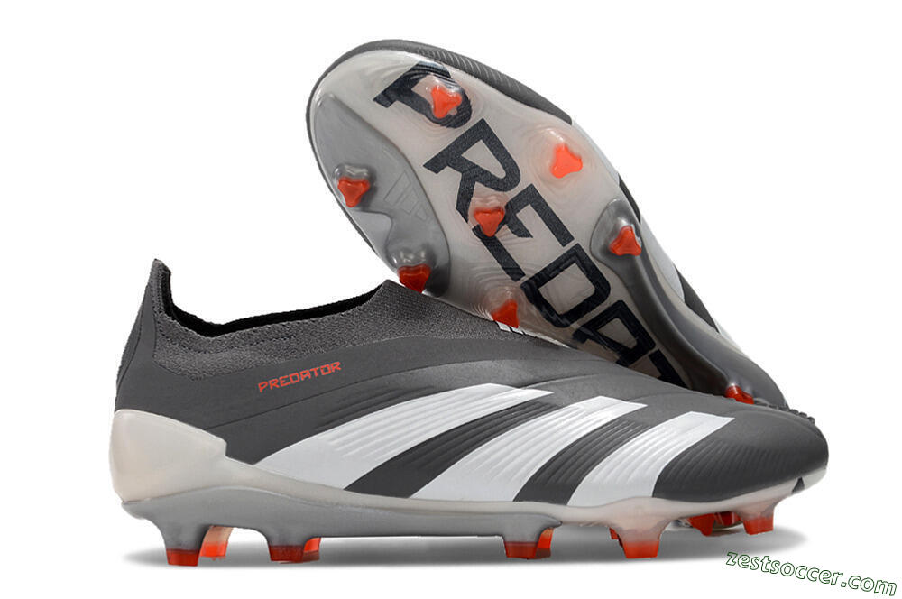 Adidas Predator+ 24 Elite Laceless FG Low-Tops Soccer Cleats - Grey/White/Orange 0