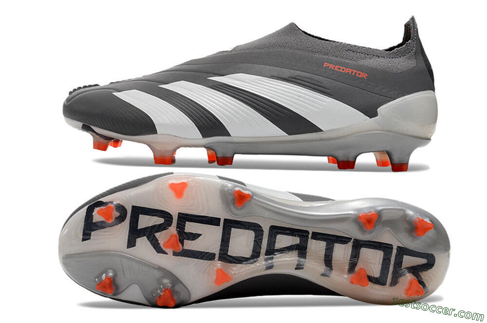 Adidas Predator+ 24 Elite Laceless FG Low-Tops Soccer Cleats - Grey/White/Orange 1