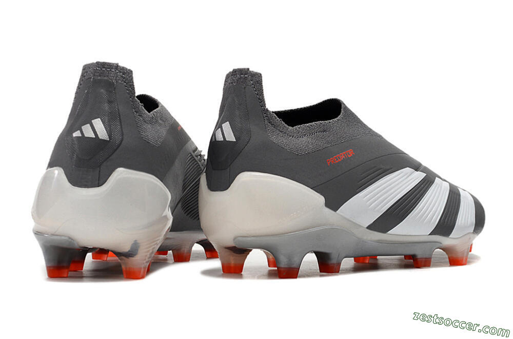 Adidas Predator+ 24 Elite Laceless FG Low-Tops Soccer Cleats - Grey/White/Orange 6