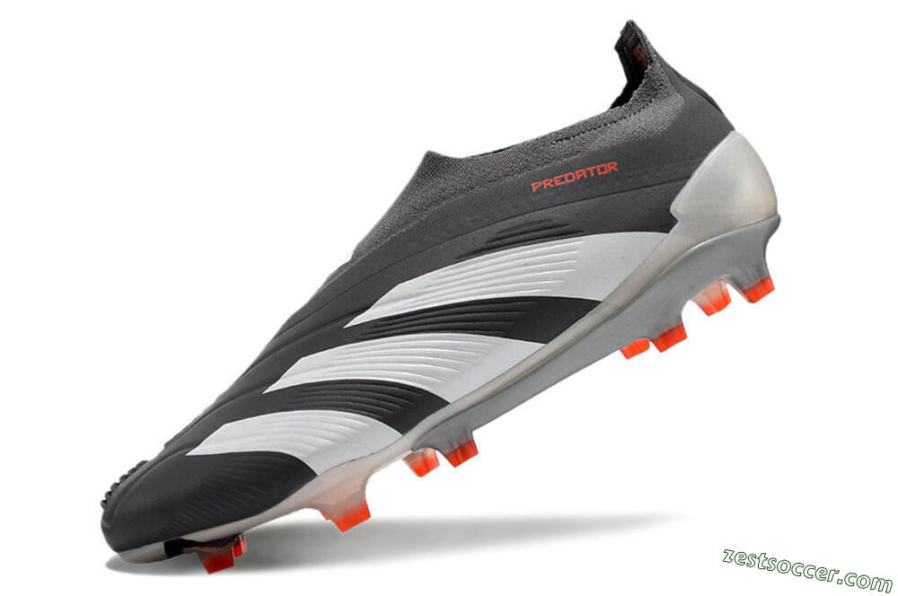 Adidas Predator+ 24 Elite Laceless FG Low-Tops Soccer Cleats - Grey/White/Orange 5