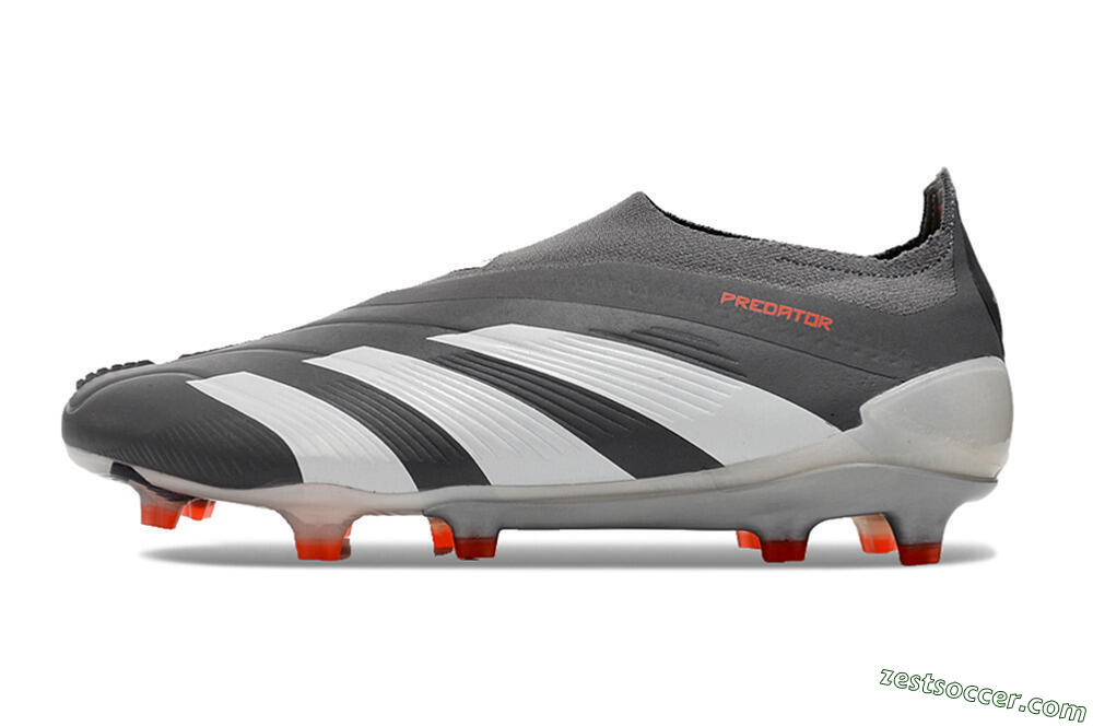 Adidas Predator+ 24 Elite Laceless FG Low-Tops Soccer Cleats - Grey/White/Orange 2