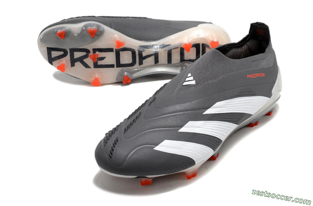 Adidas Predator+ 24 Elite Laceless FG Low-Tops Soccer Cleats - Grey/White/Orange 3