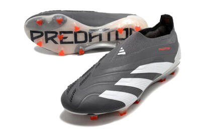 Adidas Predator+ 24 Elite Laceless FG Low-Tops Soccer Cleats - Grey/White/Orange