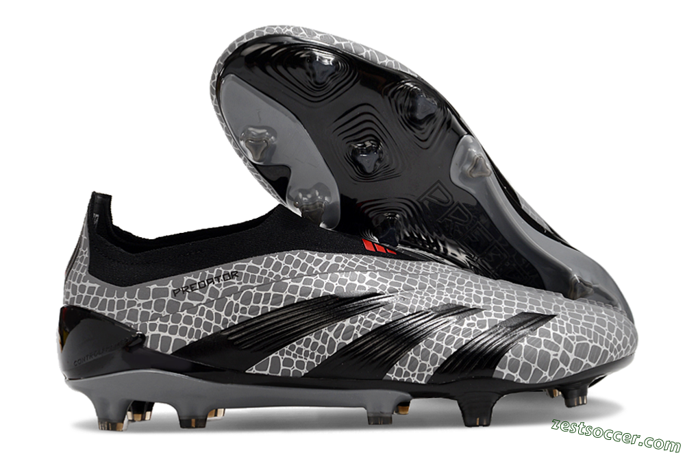 Adidas Predator+ 24 Elite Laceless FG Low-Tops Soccer Cleats - Grey/Black/Red 0