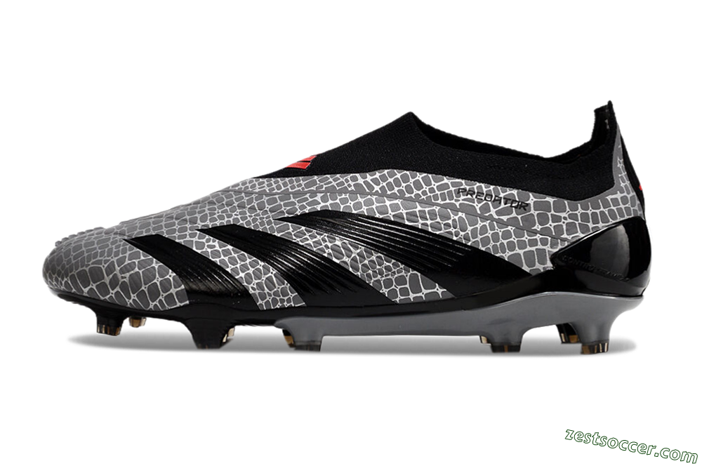 Adidas Predator+ 24 Elite Laceless FG Low-Tops Soccer Cleats - Grey/Black/Red 2