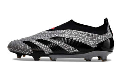 Adidas Predator+ 24 Elite Laceless FG Low-Tops Soccer Cleats - Grey/Black/Red