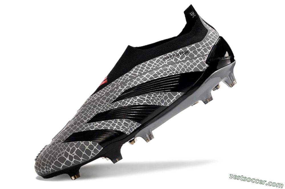 Adidas Predator+ 24 Elite Laceless FG Low-Tops Soccer Cleats - Grey/Black/Red 5