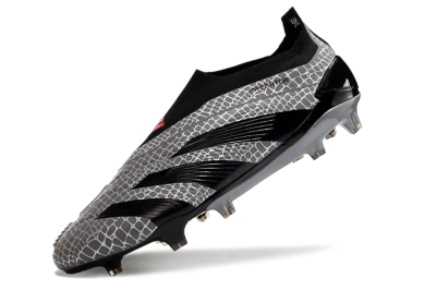 Adidas Predator+ 24 Elite Laceless FG Low-Tops Soccer Cleats - Grey/Black/Red