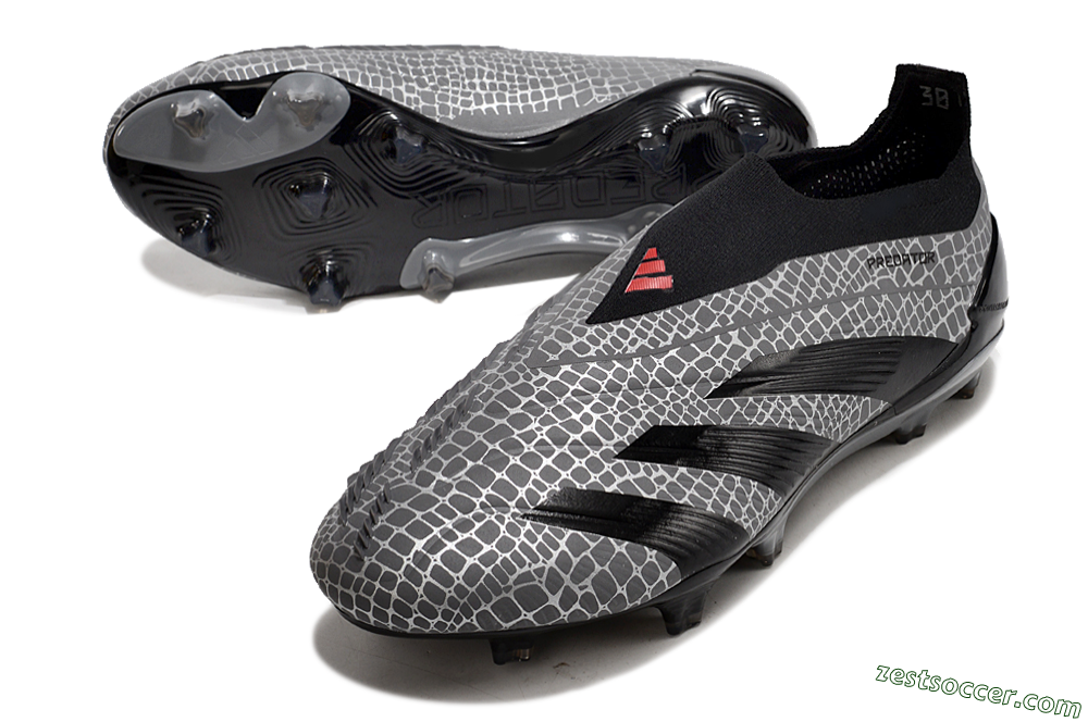 Adidas Predator+ 24 Elite Laceless FG Low-Tops Soccer Cleats - Grey/Black/Red 3